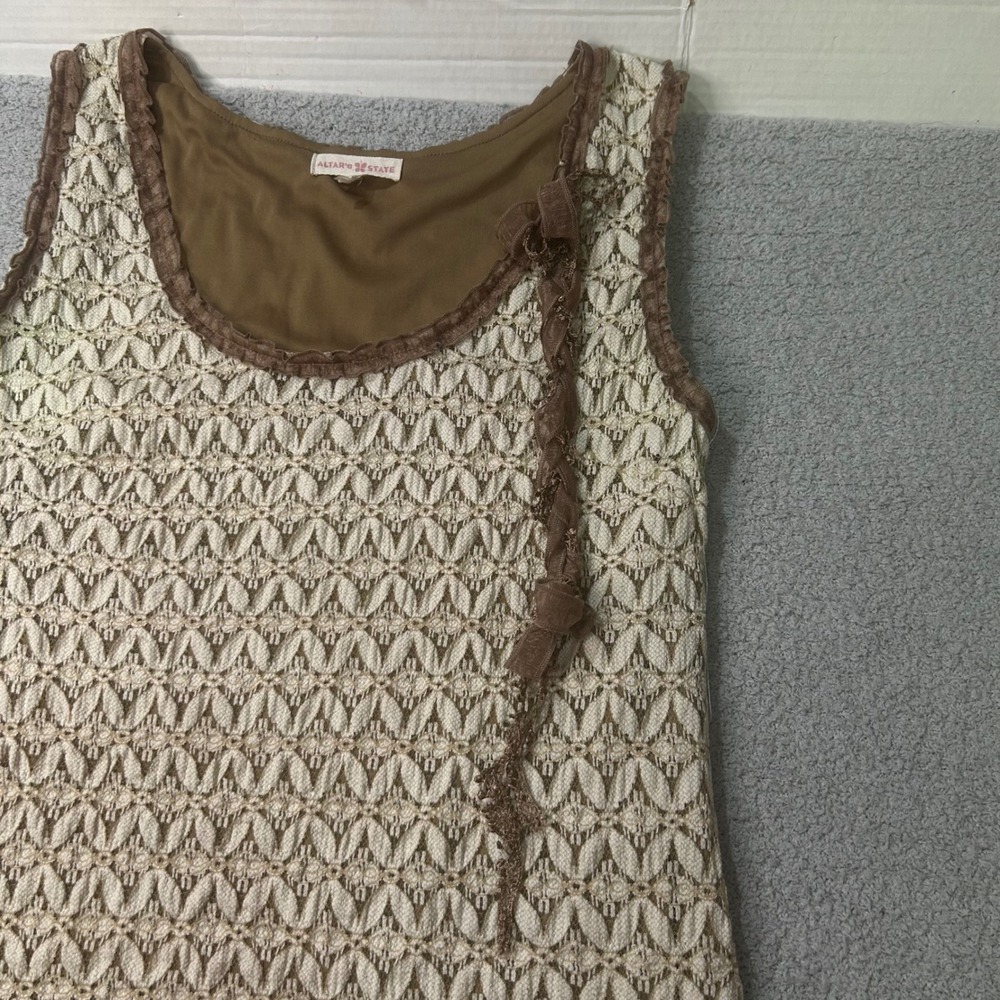 Altar'd State Dress Crochet Lace Ruffle 2XL Brown Fairycore Y2K Cottagecore Boho - Picture 3 of 8